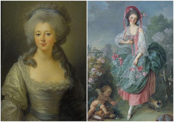 Слева направо: Мадам де Монтессон написала несколько пьес и играла в них. \ Мадемуазель Гимар в роли Терпсихоры, Жак-Луи Давид, 1773-1775 годы.