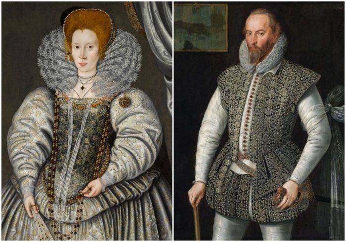 Слева направо: Королева Елизавета I, Сэр Уильям Сегар, 1595 год. \ Сэр Уолтер Рэли, Сэр Уильям Сегар.