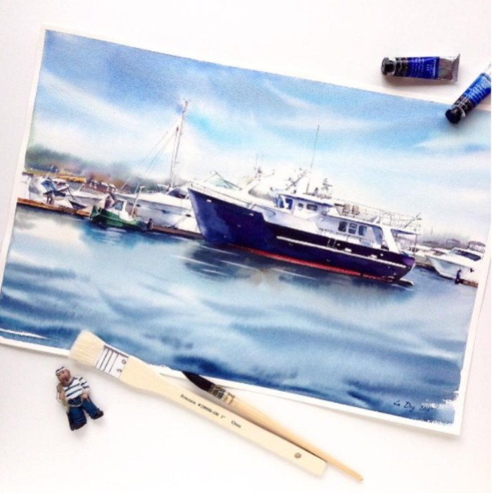 Лодки, яхты, катера, пирсы и море солнца... Автор: Лена Дегтяренко.