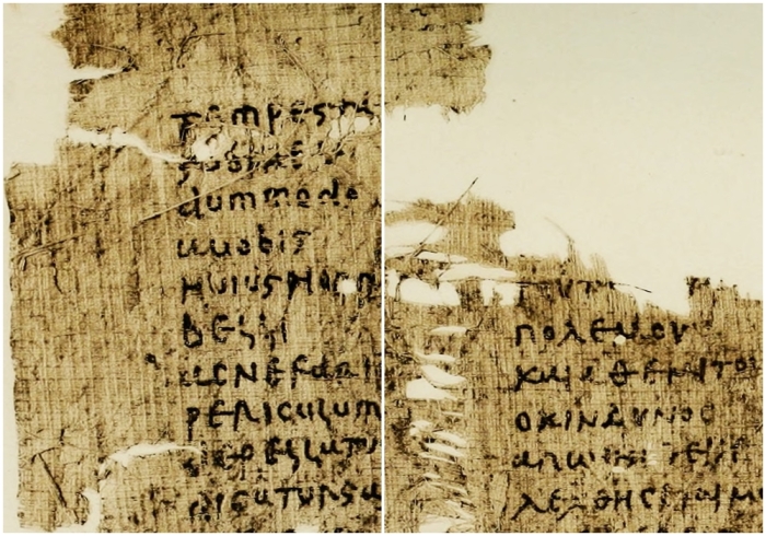 Папирус V века, на котором изображён параллельный латино-греческий текст речи Цицерона.
