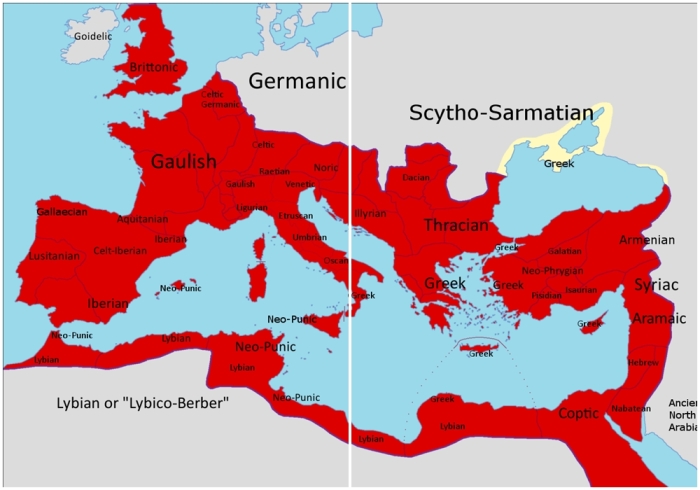Провинциальные языки Римской империи около 150 года нашей эры.