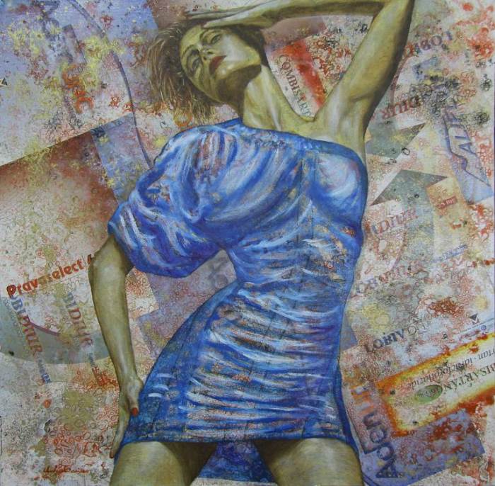 Девушка в голубом платье. Автор работ: художник Леонардо Веччиарино (Leonardo Vecchiarino).