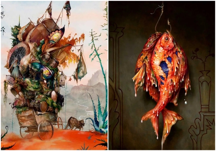 Слева направо: Ассортимент, Эсао Эндрюс, 2019 год. \ Две оранжевые рыбки, Эсао Эндрюс, 2020 год.