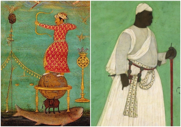 Слева направо: Император Джахангир, 1615 год. \ Малик Амбар в расцвете сил, около 1620 года. 