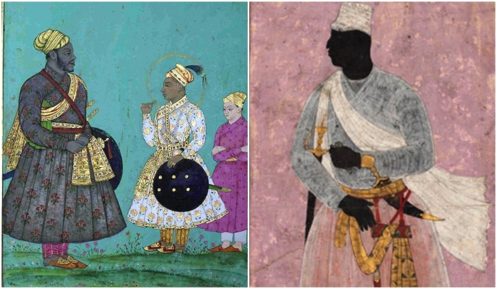 Слева направо: Малик Амбар и его марионетка султан Муртаз Низам Шах II. \ Портрет Малика Амбара или его сына, 1610-1620 гг.