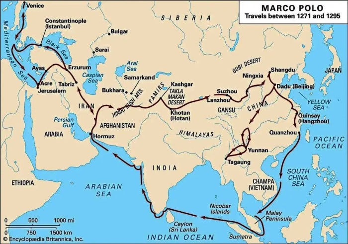 Карта с маршрутом Марко Поло. \ Фото: bing.com.