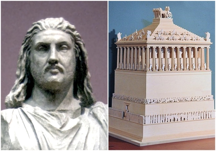 Слева направо: Мавсол, 377-353 годы до нашей эры. \ Модель мавзолея в Галикарнасе, в Бодрумском музее подводной археологии.