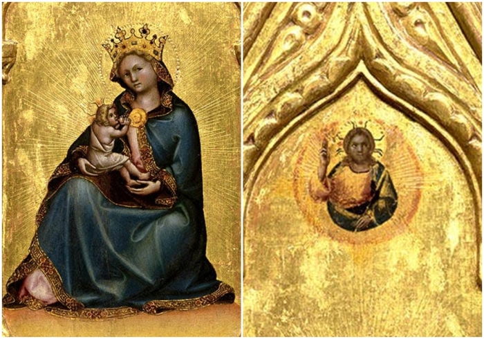 Фрагменты работы Мадонна смирения, Гвариенто да Арпо, 1345-1350 гг.