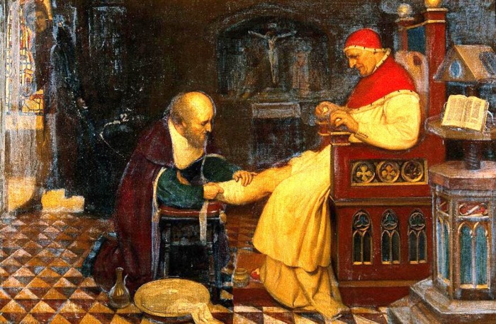 Ги де Шолиак перевязывает ногу папе Клименту VI в Авиньоне, Эрнест Борд, 1912 год. \ Фото: it.allpaintingsstore.com.