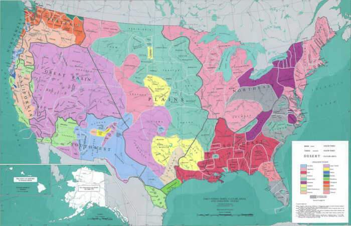 Карта расселения основных индейских племен на момент их контакта с колонизаторами. \ Фото: nebula.org.