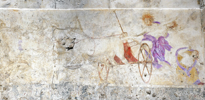 Аид похищает Персефону, настенная роспись в маленькой царской гробнице в Вергине, Македония, Греция. \ Фото: exarc.net.