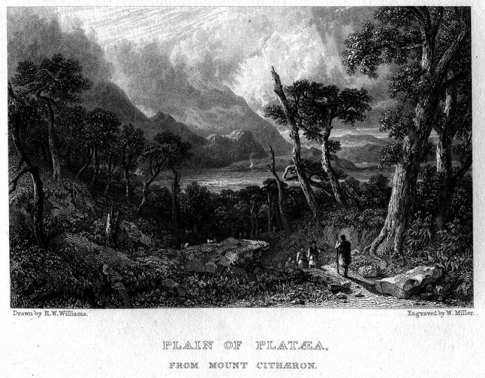 Вид Платейской равнины, на которой состоялось сражение, гравюра 1829 года. \ Фото: wikipedia.org.