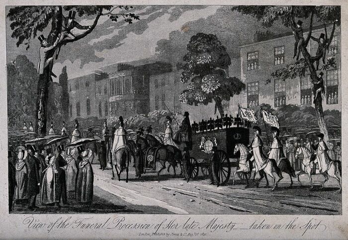 Похоронная процессия королевы (вероятно Каролины), 1821 год. \ Фото: wikimedia.org.
