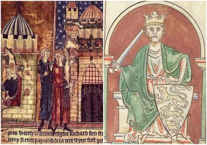 Слева направо: Король Ричард в заключении (слева) и гибель Ричарда у Шалюса (справа). \ Ричард I Львиное Сердце.
