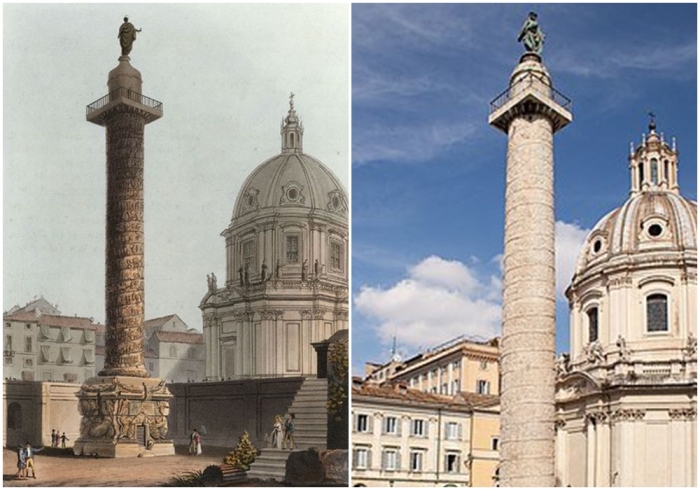 Слева направо: Гравюра колонны Траяна, Джованни Баттиста Пиранези. \ Колонна Траяна.