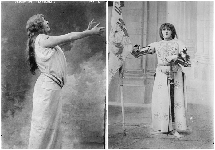 Слева направо: Сара Бернар в роли волшебницы. \ В роли Жанны дАрк.