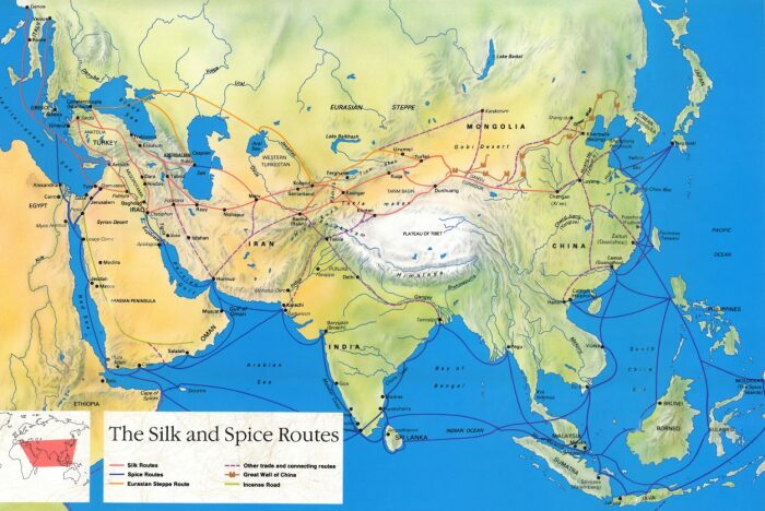 Карта сети Шелкового пути, связывающей Римскую империю и Китай. \ Фото: twissen.com.