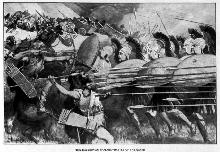 Македонская фаланга в Битве повозок против фракийцев в 335 году до нашей эры. \ Фото: en.wikipedia.org.
