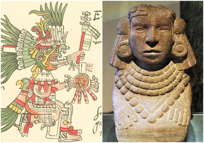 Слева направо: Уицилопочтли. \ Каменная статуя Тонанцин в Национальном музее интервенций, Мехико