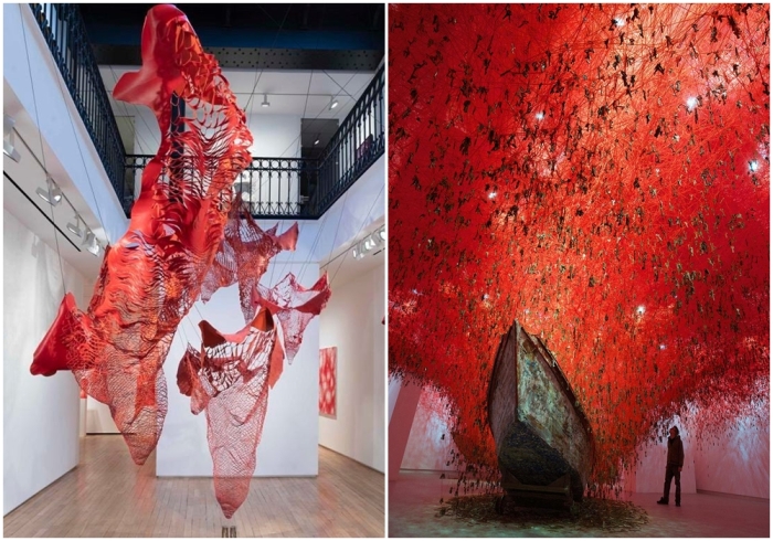 Слева направо: Выставка: Внутренняя вселенная, Тихару Сиота, галерея Темплон в Париже. \ Ключ в руке, Тихару Сиота, 2015 год.