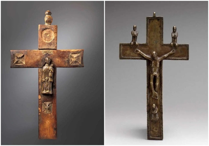 Слева направо: Крест со святым Антонием Падуанским, XVI-XVIII века (подвеска) и XIX век (крест). \ Распятие Конго, XVIII или XIX век.