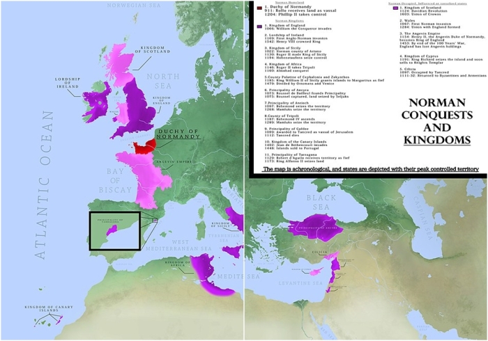 Хронологическая карта нормандских завоеваний.