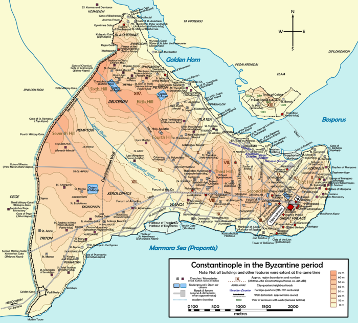 Топографическая карта Константинополя византийского периода. \ Фото: en.wikipedia.org.