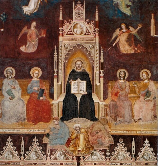 Триумф святого Фомы Аквинского, Андреа ди Бонайуто, 1366 год, Базилика Санта-Мария-Новелла, фреска. \ Фото: en.wikipedia.org.