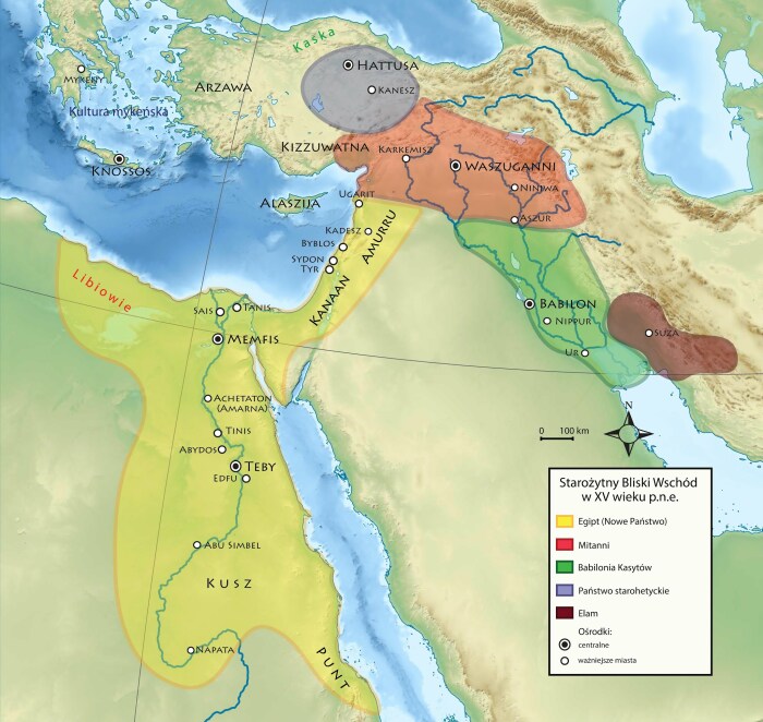 Гегемония Египта (жёлтый цвет на карте) на Ближнем Востоке в конце правления Тутмоса III. \ Фото: blogspot.com.