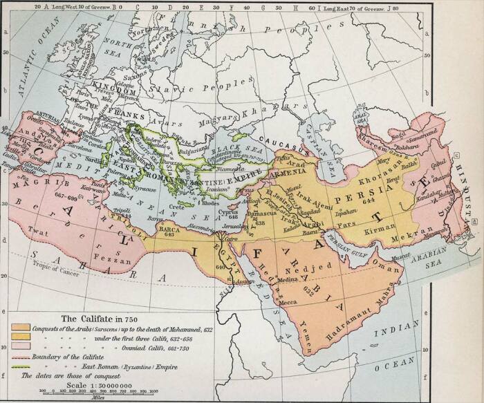 Расширение мусульманского халифата до 750 года. \ Фото: google.com.