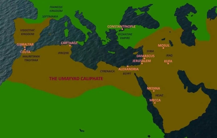 Карта халифата Омейядов. \ Фото: bing.com.