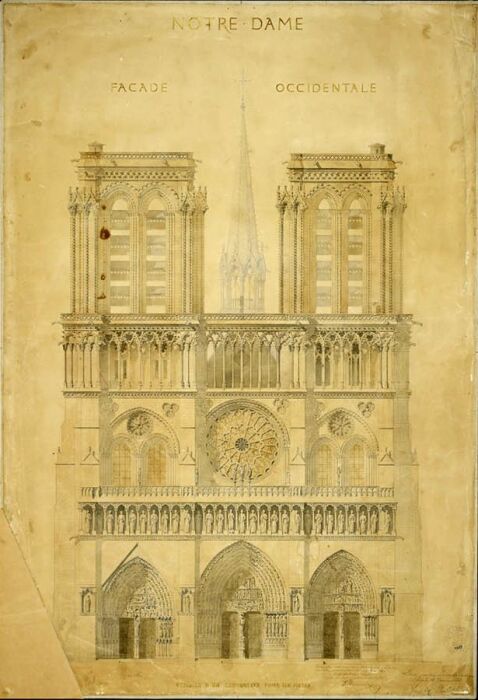 Рисунок шпиля: Собор Парижской Богоматери, Эжен Виоле-ле-Дюк. \ Фото: google.com.