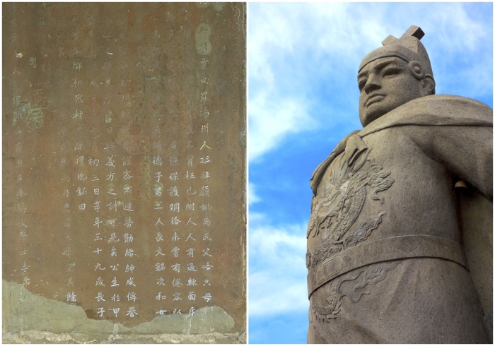 Слева направо: Стелла, воздвигнутая Чжэн Хэ в честь своего отца Ма Хачжи. \ Статуя адмирала Чжэн Хэ, расположенная в Малакке, Малайзия.