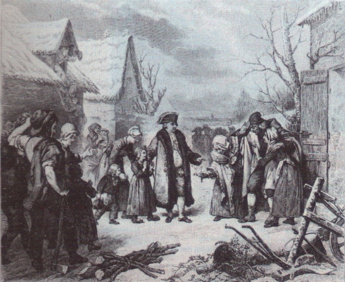 Людовик XVI раздаёт милостыню бедным крестьянам. \ Фото: blogspot.com.