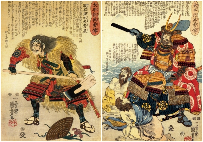 Серия гравюр с изображением самураев, предположительно кисти Утагавы Куниёси.