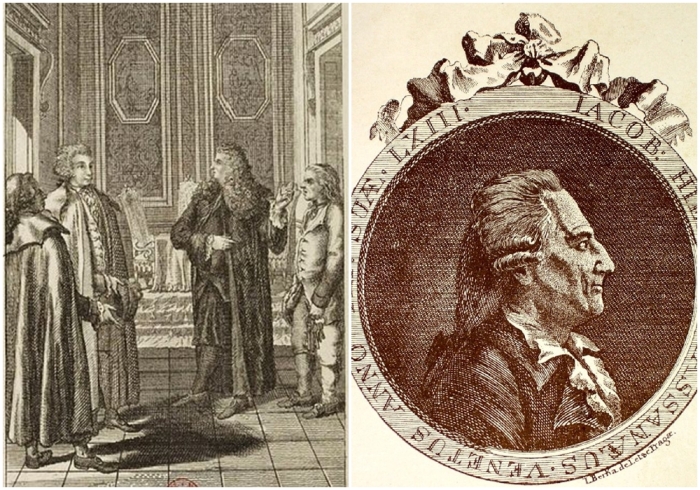 Слева направо: Иллюстрация: Это он. Заключите его под стражу! \ Казанова в 1788 году.