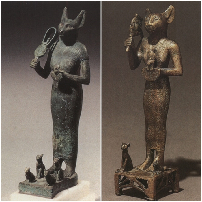 Два бронзовых изображения богини Бастет, около 664-30 гг. до н.э.
