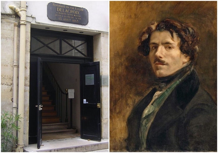 Слева направо: Музей Эжена Делакруа. \ Эжен Делакруа (Автопортрет), 1837 год.