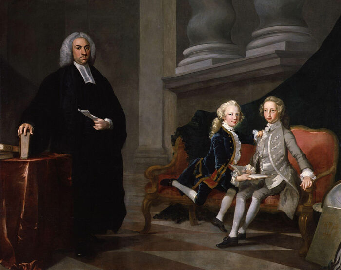 Принц Георг (справа), его брат принц Эдуард и их наставник Флоренс Эйскоу Макнейр (впоследствии декан Бристольского университета), ок. 1749 года. \ Фото: google.com.