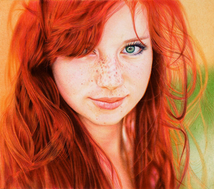 Рыжеволосая девочка. Рисунок Samuel Silva.