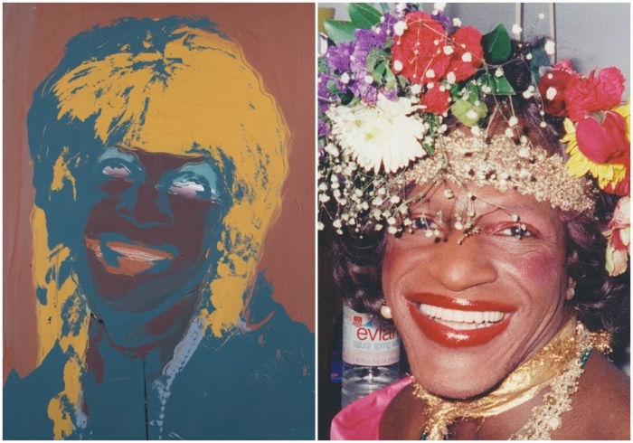 Слева направо: Марша П. Джонсон работы Энди Уорхола, из коллекции Леди и джентльмены, 1975 год. \ Марша П. Джонсон, также известная как Малкольм Майклс-младший.