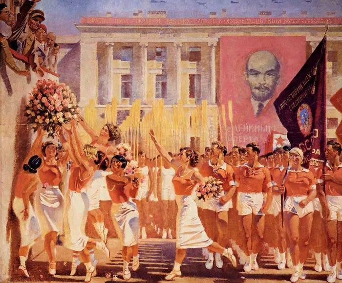 Сергей Киров рассматривает Спортивный парад, Александр Николаевич Самохвалов,, 1935 год.