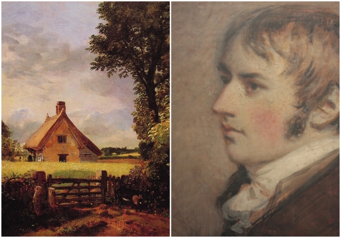 Слева направо: Домик в Корнфильде, Джон Констебл, 1817 год. \ Джон Констебл на картине Дэниела Гарднера, 1796 год.
