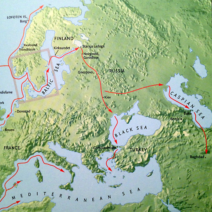 Схема путешествия отрядов викингов.