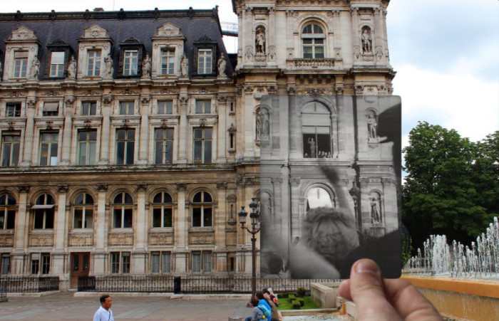 Президент де Голль приветствует французов из окна ратуши Отель-де-Вилль, где с 1357 года размещаются парижские муниципальные органы власти.