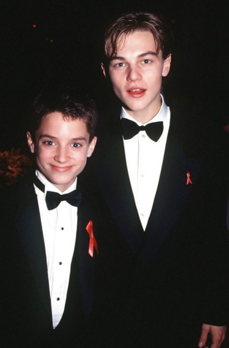 13-летний Элайджа Вуд и 20-летний Леонардо ДиКаприо на 66-й церемонии вручения премии Оскар. 1994 год.