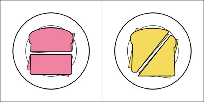 Одни разрезают сэндвич вдоль, а другие - по диагонали.