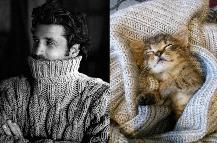 В любимом тёплом свитере намного теплее.