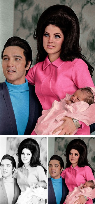 Элвис Пресли с женой Присциллой и дочерью Лизой Мари, 1968 год.