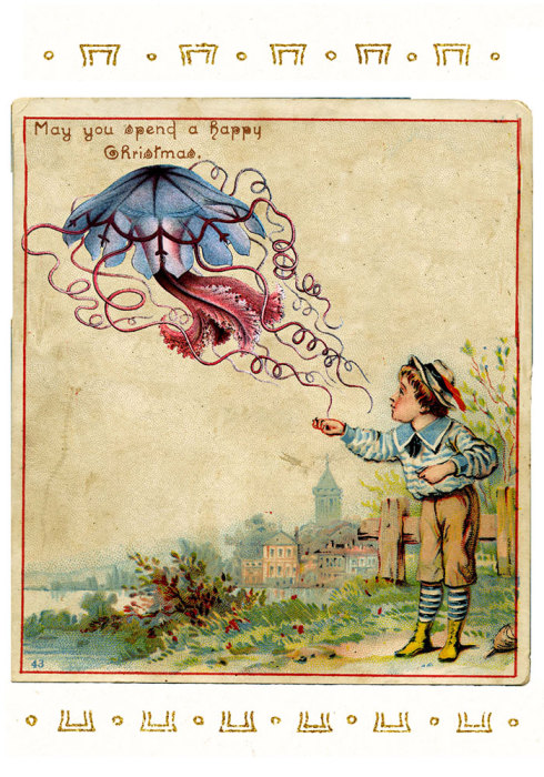 Мальчик запускает воздушный шар-медузу и загадывает желание на Рождество.